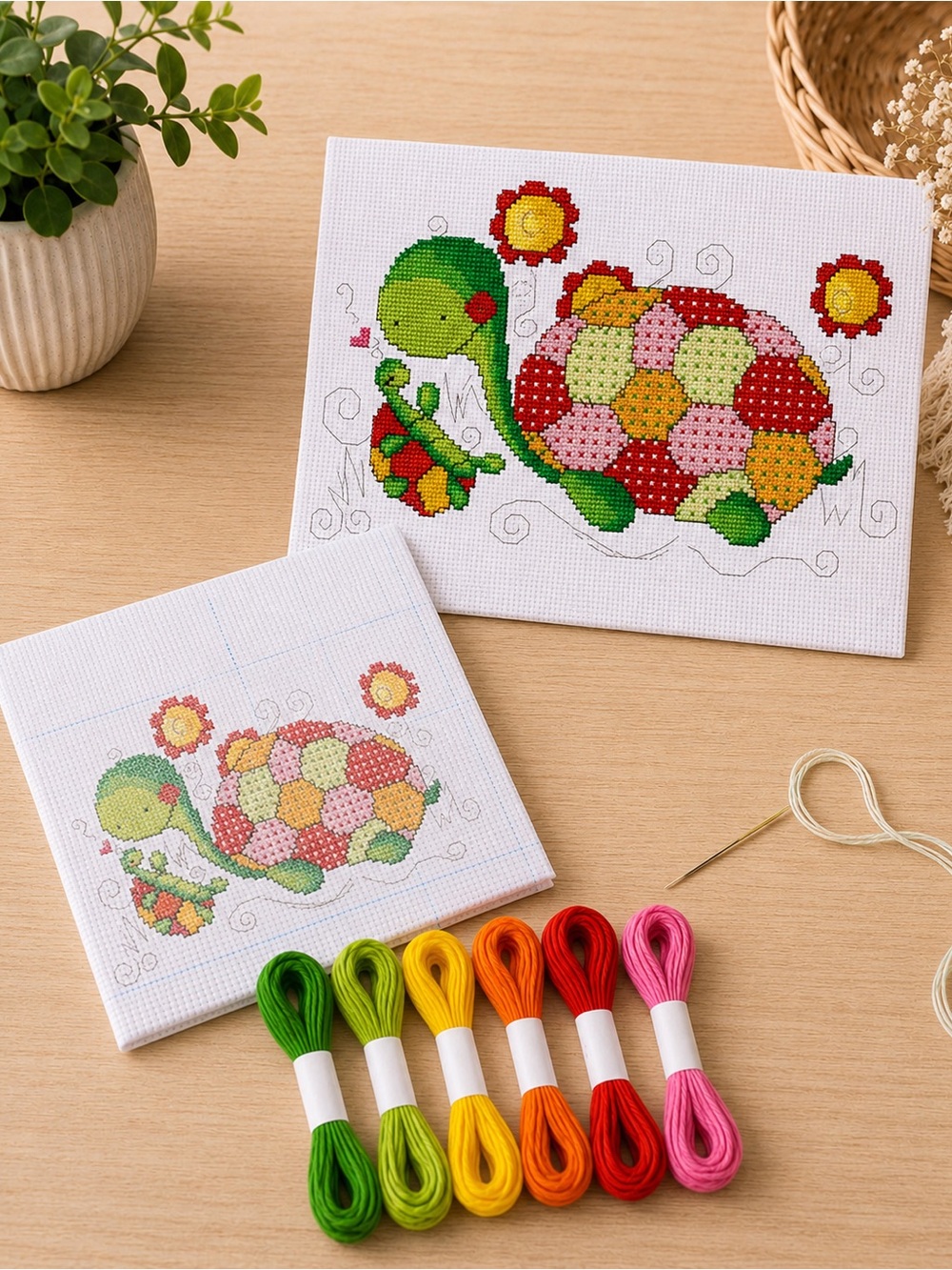 Tortoise Father and Son Cross Stitch Kit – Stamped Beginner Cross Stitch Kit